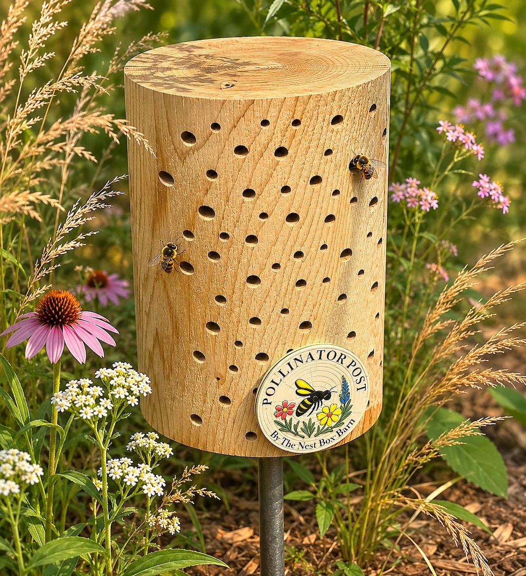 Bee Posts Solitary Bee Hotel β Unique Post Design | Handmade Bee House for ...