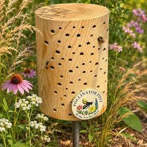 Solitary Bee Hotel – Unique Post Design | Handmade Bee House for Pollinators
