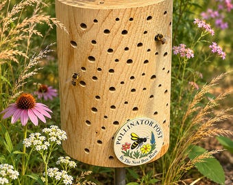 Solitary Bee Hotel – Unique Post Design | Handmade Bee House for Pollinators