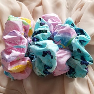 Cotton scrunchies, scrunchies, hair accessories, handmade, ponytail scrunchies, hair ties, birthday, gift, butterfly scrunchies, butterflies