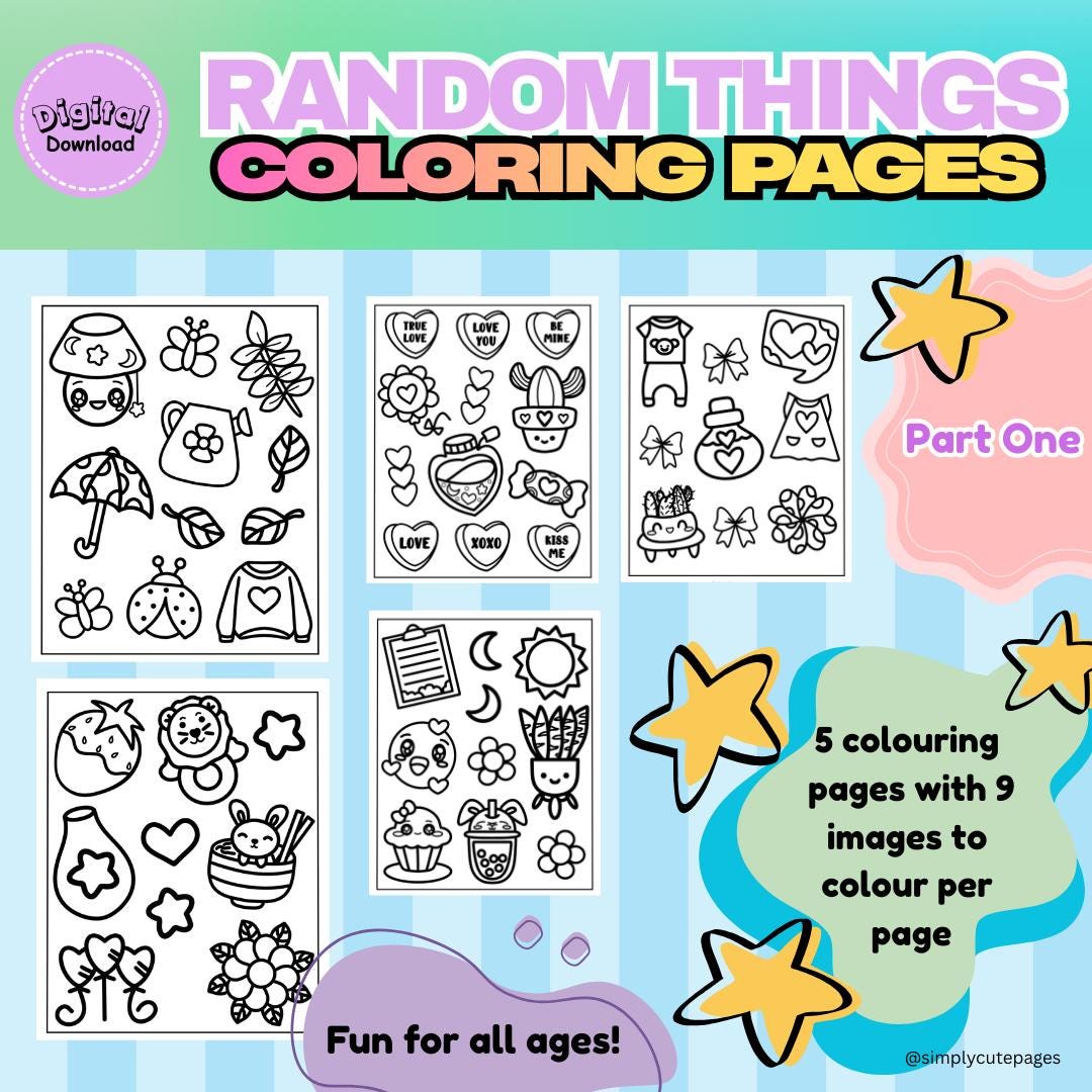 Kawaii Coloring Pages – Random Things, 5-page Set (digital Download ...