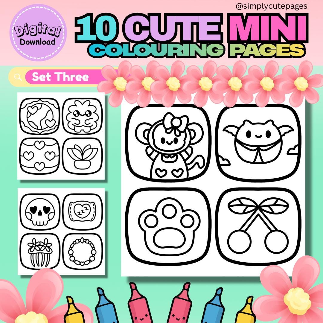 Printable Mini Drawings.pdf Mini Coloring Pages: 10 Hand Drawn Designs - Set 3 (digital Download ...