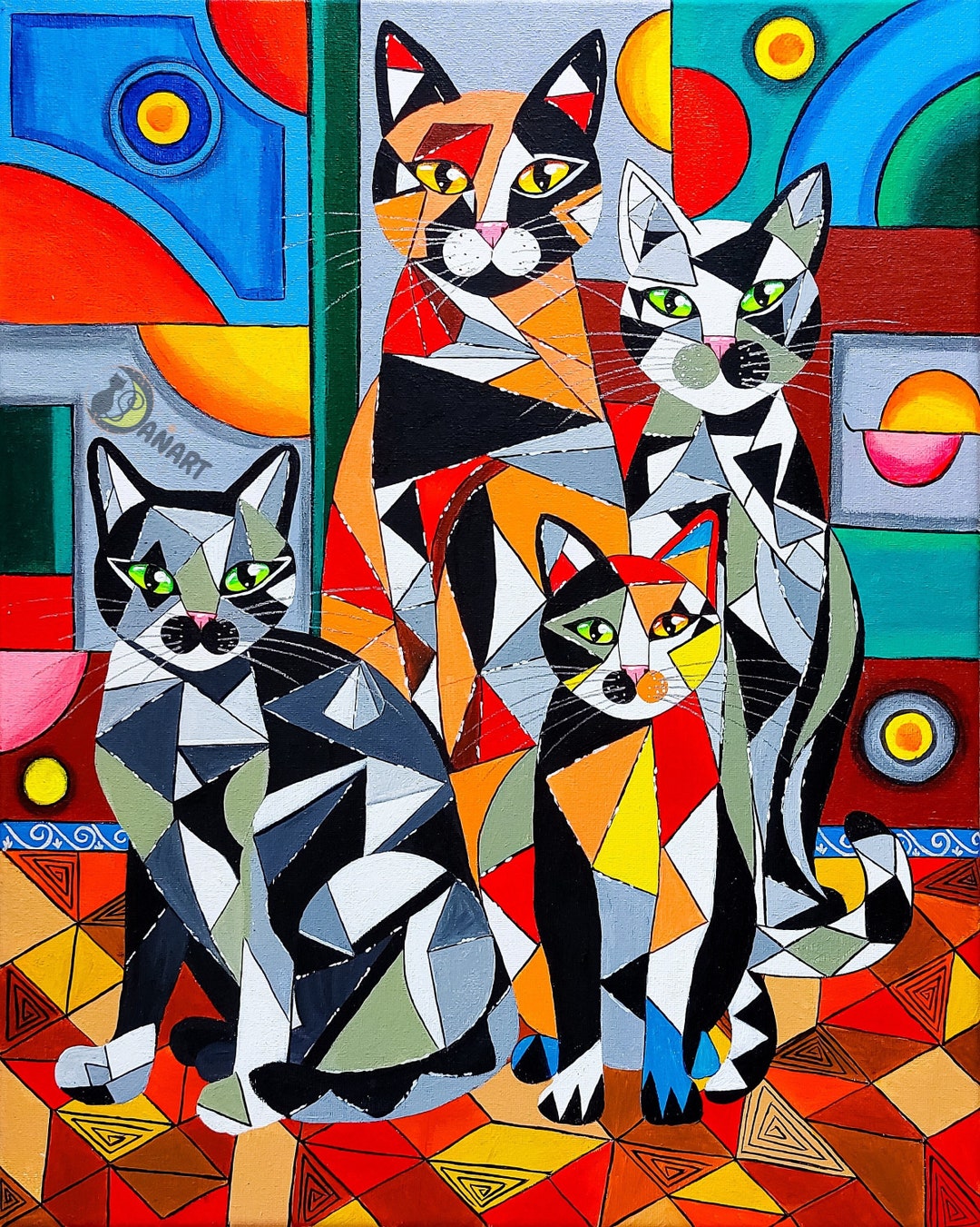 Cat Art Print, Digital Print, Printable Art kaleidoscope Cats - Etsy