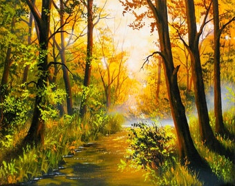 Nature Painting on Canvas, autumn landscape, nature art, autumnal art "Early Autumn"