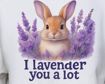 Bunny Lavender Clipart PNG, Funny Floral Rabbit Graphic  Printable for sublimation, Instant Download