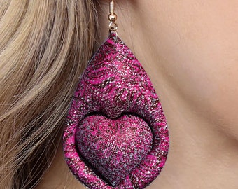 Teardrop Earring PNG, 3D Heart Teardrop Earrings Sublimation Design Bundle, Instant Digital Download