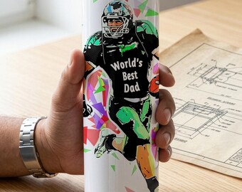 Diseño PNG para vaso térmico de papá futbolista, el mejor papá del mundo, 20 oz, delgado, sublimado.