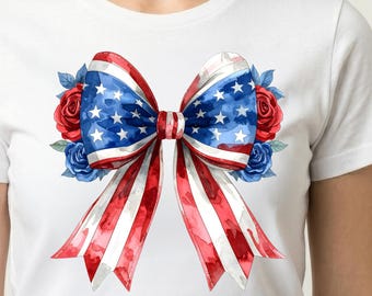 Lazo patriótico estadounidense 250 PNG, imágenes prediseñadas de lazo coqueto, cinta floral con la bandera de EE. UU., diseño de sublimación del 4 de julio