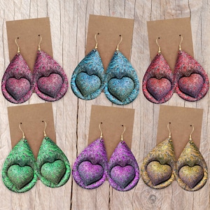 Teardrop Earring PNG, 3D Heart Teardrop Earrings Sublimation Design Bundle, Instant Digital Download