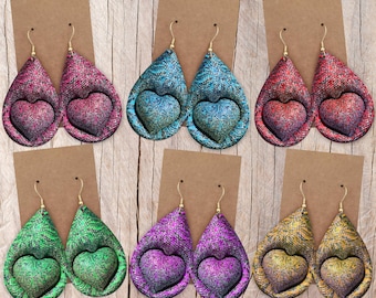 Teardrop Earring PNG, 3D Heart Teardrop Earrings Sublimation Design Bundle, Instant Digital Download