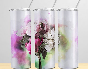 Flower Bouquet 20oz Straight Coffee Tumbler Wrap PNG Files for Sublimation Designs, İnstant Download for Dıy Project Make Unique Gift to ...