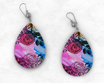 Rose Teardrop Earring PNG - Instant Download for DIY Jewelry, Elegant Design, Sublimation Crafts, Unique Gift Idea