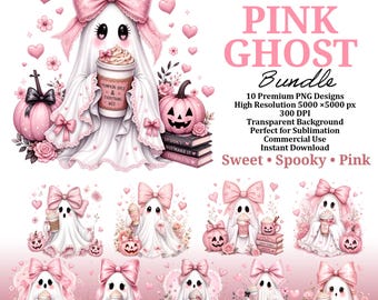 Rosa spöke PNG-paket, kokett spöke Clipart, Halloween-spöke PNG, söt läskig sublimering, rosa Halloween Clipart, digital nedladdning
