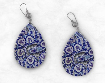 Chic Teardrop Earring Png File, Ceramic Tile Patterned, Sublimation Designs for unique Gift, DIY Jewelry Project, Digital Instant Download