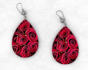 Teardrop Earring PNG Digital Files, Digital Paintting Roses Sublimation Design, Printable Jewelery, Unique Gift, Instant Download