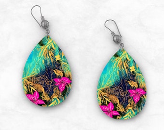Floral Teardrop Earrings Digital Png Files, Printable jewelry, DIY Sublimation Designs for Instant Download,Unique Gift Idea
