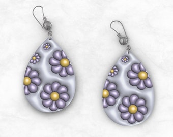 3D Floral Digital Teardrop Earring Png, Sublimation Designs for Making Unique Custom Jewelry Gifts, Instant Downloadable Diy Project Files