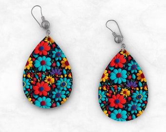 Floral Teardrop Earring Sublimation Design, Digital Download PNG Files, Printable for DIY Jewelry Making,  The Unique Gift for Any Occasion