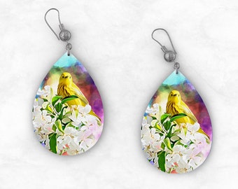 Bird & Blossom Teardrop Earrings, Sublimation designs PNG files for DIY Jewelry,Unique Gift for Any Occasion