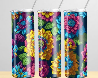 20oz Skinny Tumbler Wrap, Floral Sublimation Design, PNG Files for Making Custom Gifts, Instant Download, Chich Trendy Drinkware Decoration