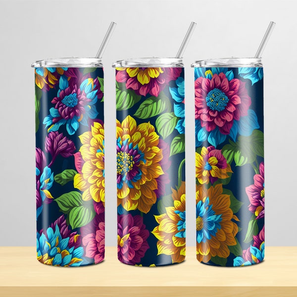 20oz Skinny Tumbler Wrap, Floral Sublimation Design, PNG Files for Making Custom Gifts, Instant Download, Chich Trendy Drinkware Decoration