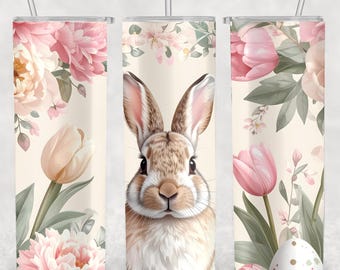 Cottagecore Easter Bunny Tumbler Wrap, 20oz Skinny PNG, Floral Rabbit Sublimation Design, Digital Download
