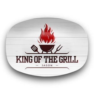 Personalized Platter King Of The Grill Custom Name Plate for BBQ Grilling Party For Dad Father&#39;s Day Gift For Him  Made In USA Unbreakable