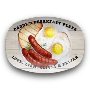 Custom Daddy&#39;s Breakfast Plate – Personalized Kids Names – Oval Platter – Father’s Day Gift – Made in USA – Cute Breakfast Food