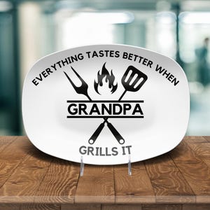 BBQ Grilling Platter Personalized Serving Tray, Gift for Grandpa, Father&#39;s Day BBQ Gifts, Grilling Plate, Gifts for Him, Gift from Grandkids