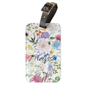 Floral Luggage Tag: Custom Name, Spring Flower Travel Bag ID