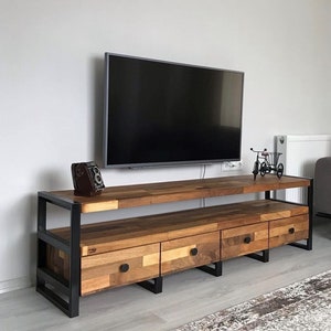 Handgefertigter Tv Ständer, Holz Tv Ständer, Walnuss Tv Ständer, Holz Tv Einheit, Holz Tv Konsole, Massivholz Tv Ständer, Tv Ständer mit Schubladen, Tv Möbel