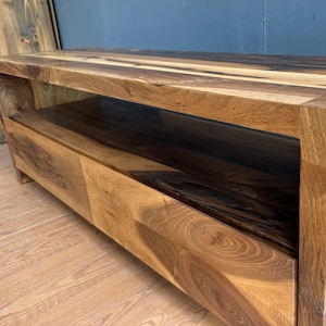 Handmade Walnut TV Console: Rustic Modern Solid Wood Media Stand