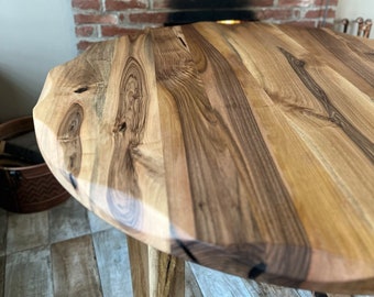 Handmade Solid Walnut Round Table: Wavy Edge Design