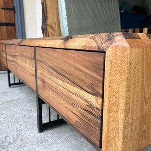 Solid Walnut Wood and Metal Tv Unit / Natural Wood and Steel Media Console / Industrial Style Tv Stand / Handmade Tv Console