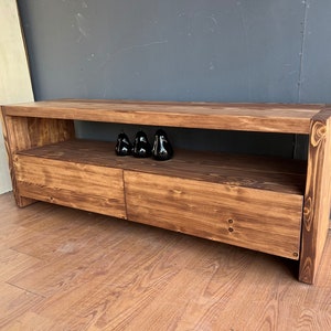 Rustic Wooden TV Stand – Handmade Solid Wood Media Console – Custom Wood TV Cabinet – Farmhouse Entertainment Unit