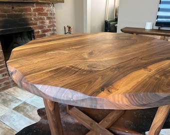 Round Walnut Dining Table- Kitchen Table / Farmhouse Dining Table / Modern Large Dining Table / Breakfast Table / Walnut Round Dining Table