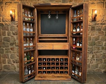 Handmade Walnut Wood Wine Console with Drawers