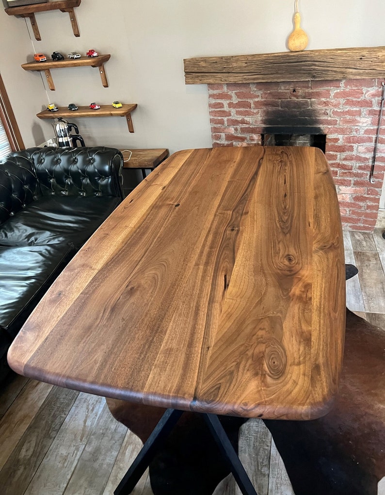 Oval Walnut Dining Table With Metal Legs Kitchen Table Solid Wood