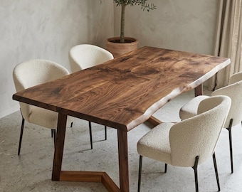 Handcrafted Solid Walnut Live Edge Dining Table Modern Wooden Kitchen Furniture