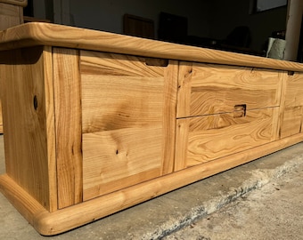 Chestnut Wood TV Stand – Handmade Solid Wood Media Console for Living Room