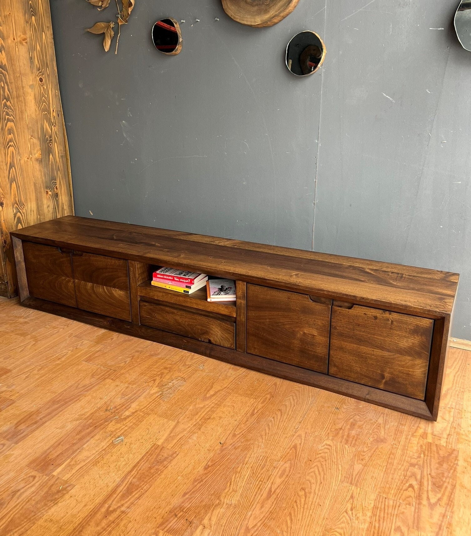 Walnut Modern Tv Stand / Modern Tv Unit / Custom Made Tv Stand Etsy