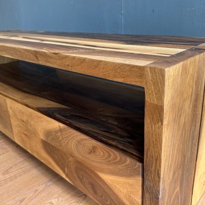 Handmade Solid Wood Tv Console / Rustic and Modern Walnut Tv Stand / Tv Console with Drawer / Custom Made Tv Stand / Natural Low Tv Unit