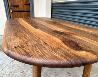 Handmade Oval Walnut Dining Table – Solid Wood Table with Metal Legs