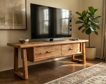 Handmade Solid Wood TV Stand, Scandinavian Media Console