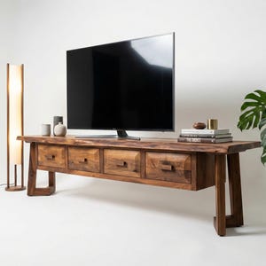 Handmade Walnut Wood TV Stand: Modern Media Console