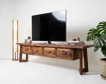 Handmade Walnut Wood TV Stand: Modern Media Console