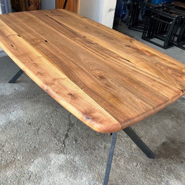 Oval Walnut Dining Table with Metal Legs - Kitchen Table Solid Wood Dining Table - Handmade Custom Table / Modern Farmhouse Table