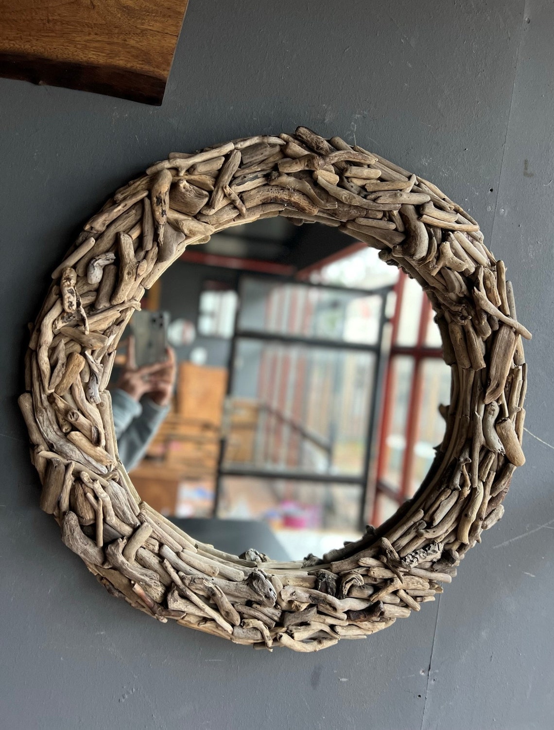 Driftwood Round Mirror, Driftwood Mirror, Handmade Driftwood Mirror ...