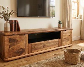 Handmade Solid Walnut Wood TV Stand: Modern Media Console