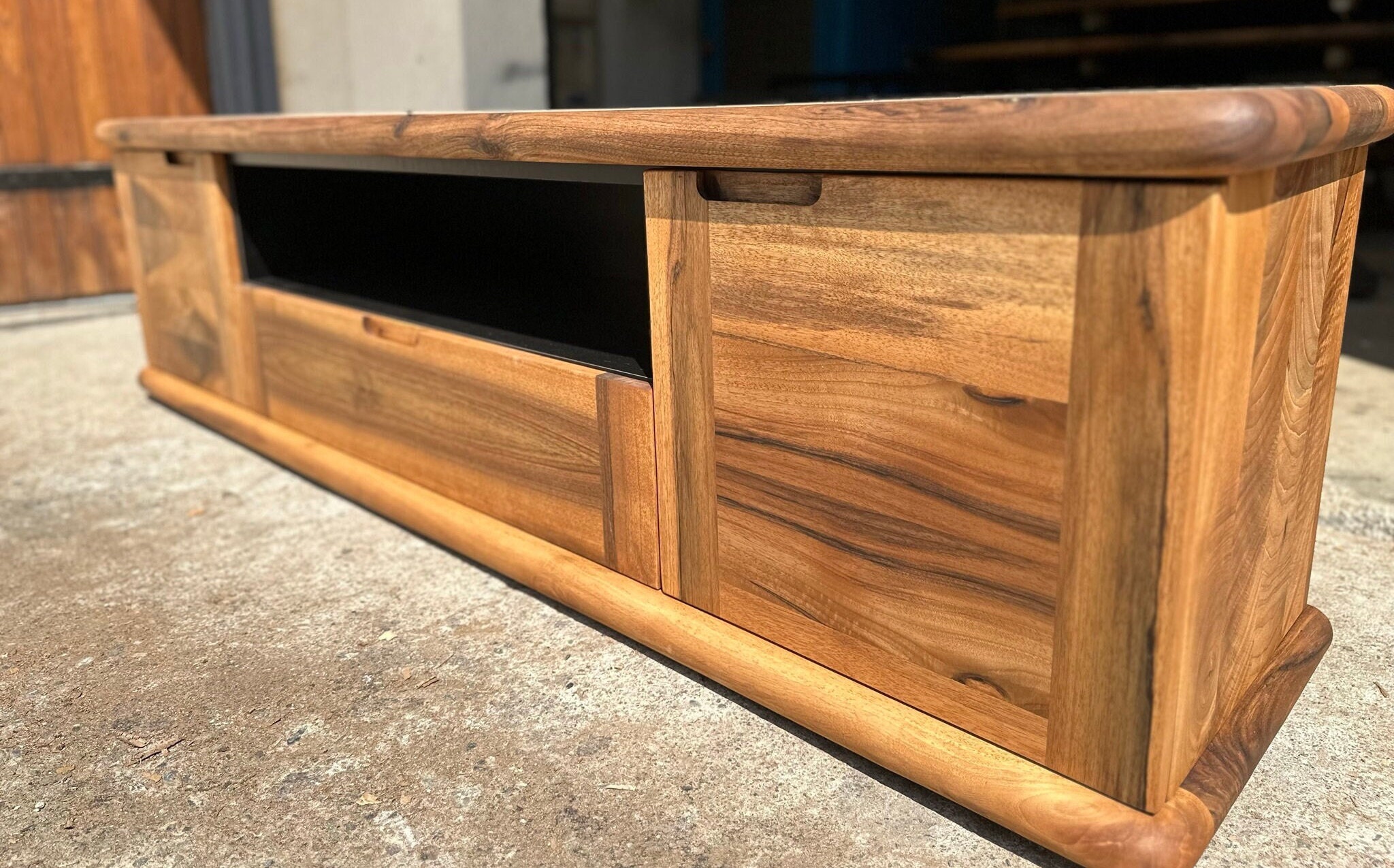 Handmade Solid Walnut Wood TV Stand: Modern Media Console